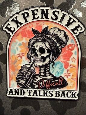 Skeleton “Expensive and Talks Back” Enamel Pin Goth Funny Skull Brooch